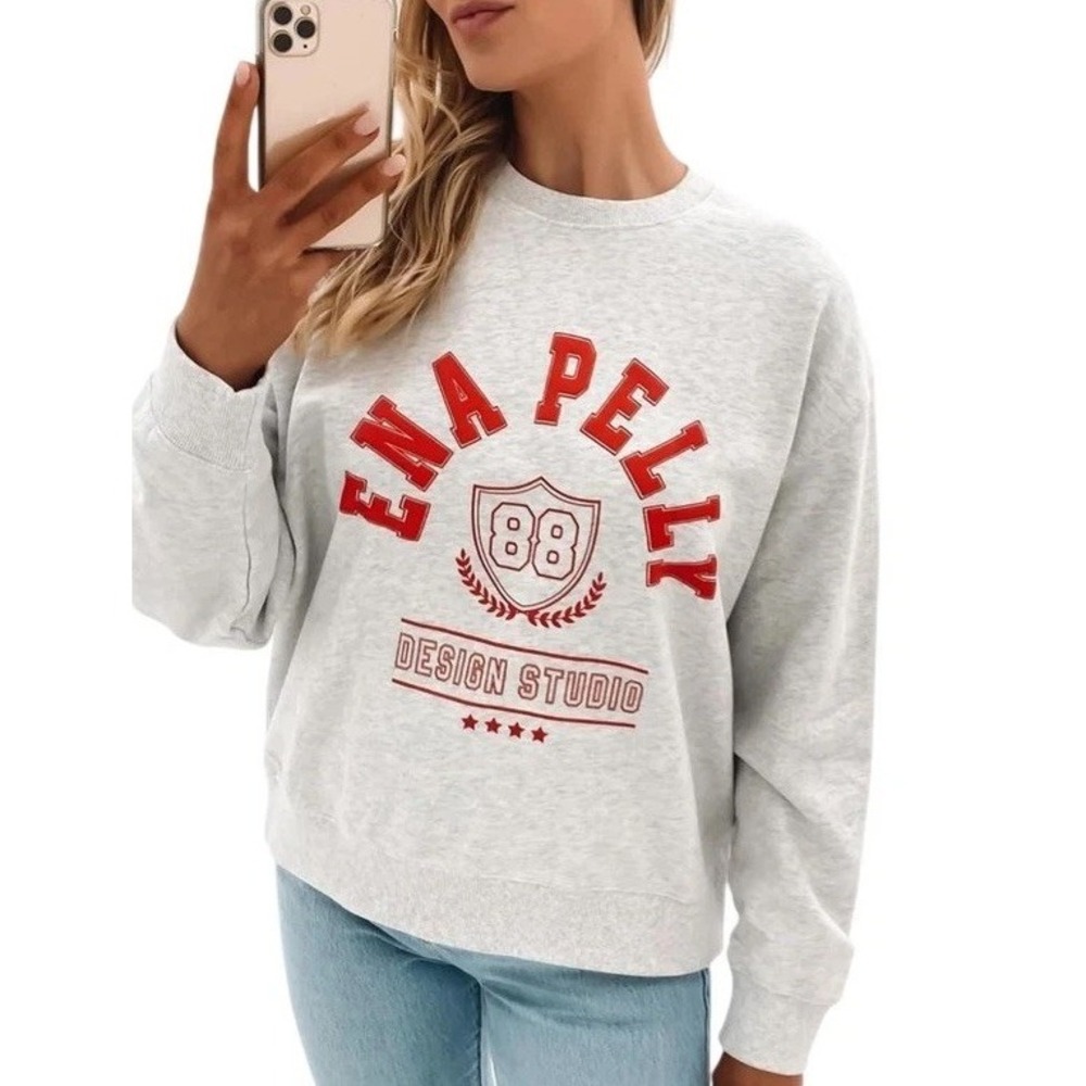 Ena Pelly Sweatshirt Womens Medium Gray 88 Design Studio Graphic Pullover Fleece